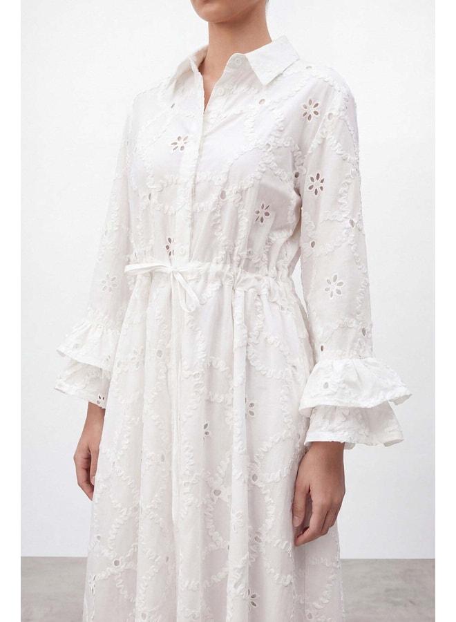 Soul Women's Long Dress with Fisto Pattern and Sleeve Details – 32519ELB - ECRU - Image 3