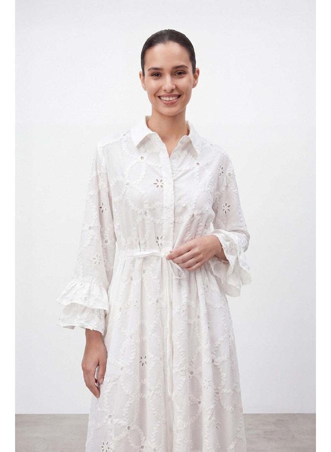 Soul Women's Long Dress with Fisto Pattern and Sleeve Details – 32519ELB - ECRU - Image 2