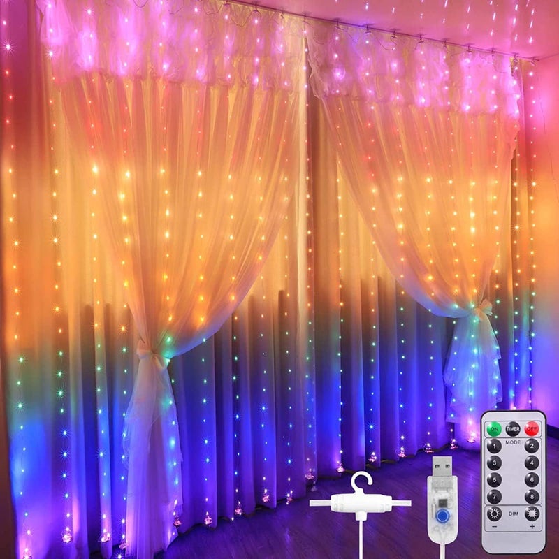 VEDARA RGB Curtain Led String Light for Home Decor USB Fairy Lights with 8 Modes Remote Controller Hanging Light for Room DecorBirthday DecorationWall DecorationDiwali Decoration98x98 Feet - Image 1