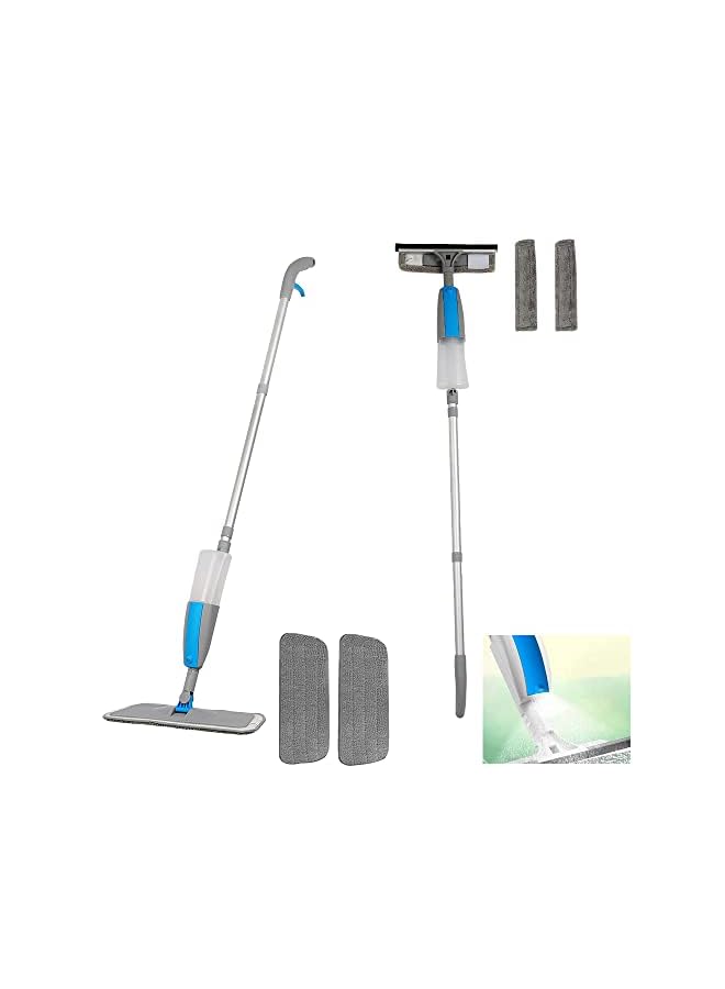 PROMASS ممسحة لتنظيف الأرضيات مع رشاش مجموعة أدوات تنظيف زجاجية 3 في 1 سائل تنظيف بسعة 410 مل سكوبي زجاجي كبير مع عمود تمديد داخلي وخارجي للنوافذ العالية زجاج المرايا - Image 1