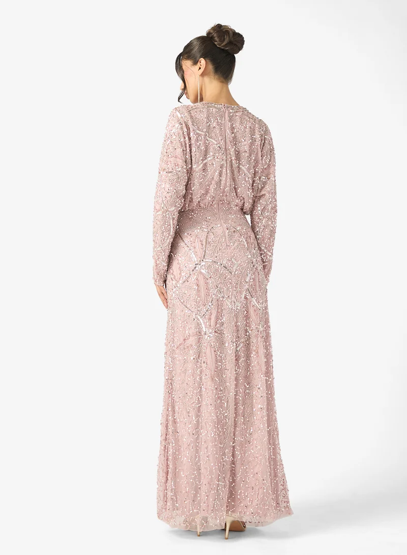 MARYISA Maisha Modest Embellished Sequin Crew Neck Maxi Dress