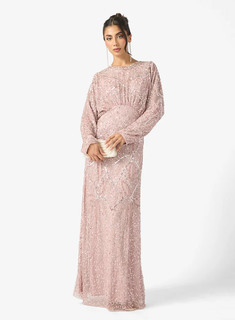 MARYISA Maisha Modest Embellished Sequin Crew Neck Maxi Dress