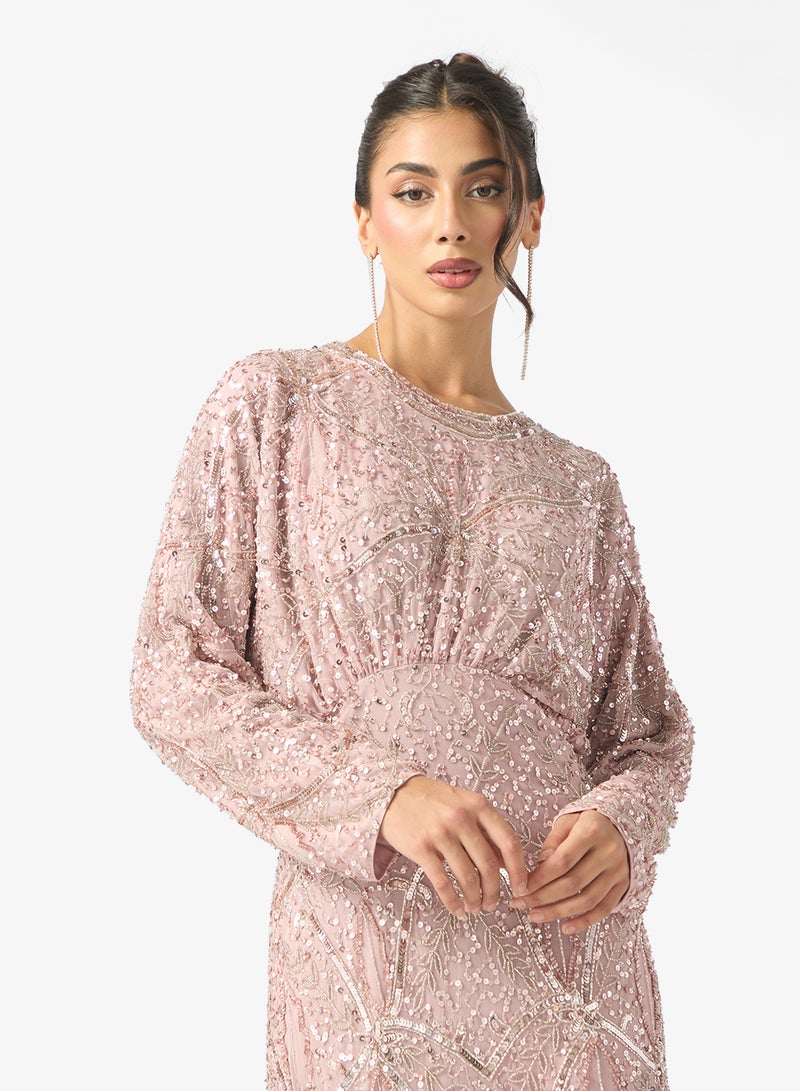 MARYISA Maisha Modest Embellished Sequin Crew Neck Maxi Dress - Image 3