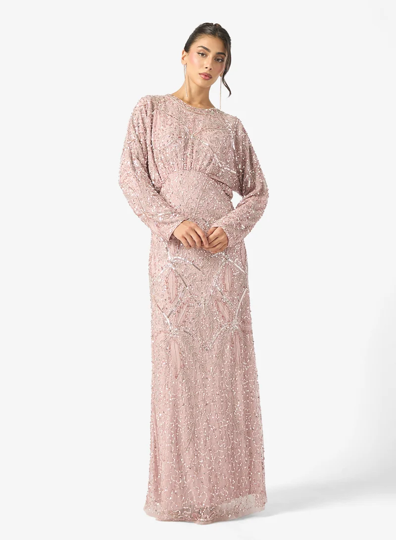 MARYISA Maisha Modest Embellished Sequin Crew Neck Maxi Dress