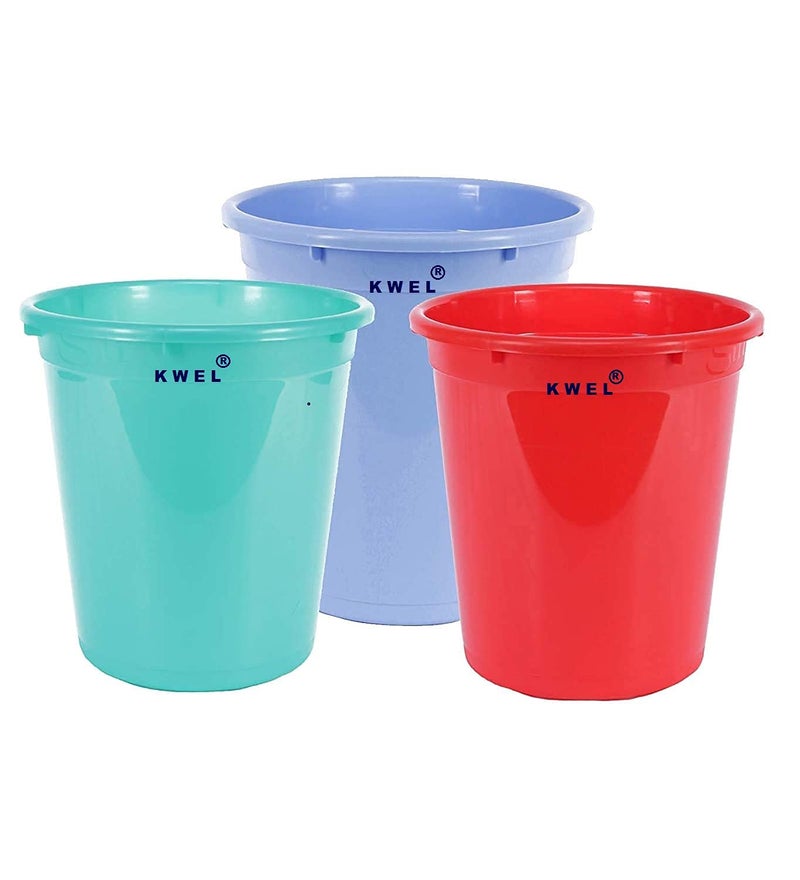 KWEL Plastic Open Smart Bin Dustbin 10 LTR, Pack of 3 (Multicolor) - Image 1