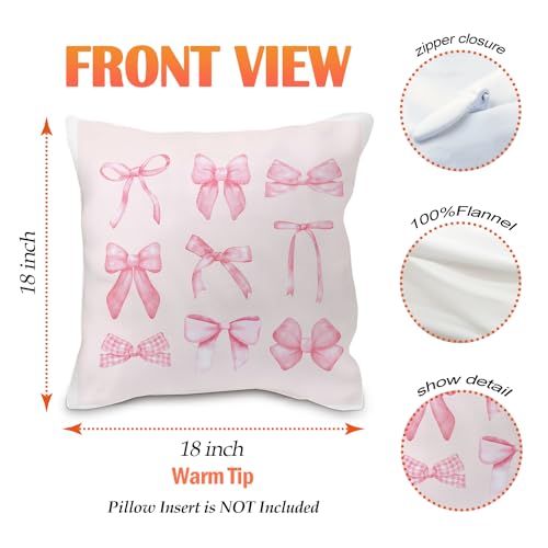 Nvotell Pink Cherry Decorative Pillow Covers Set of 2 - Preppy Bowknot Cases 18x18, Couch Covers, Coquette Room Decor, Bow Covers for Living Room Sofa Bed - Image 5
