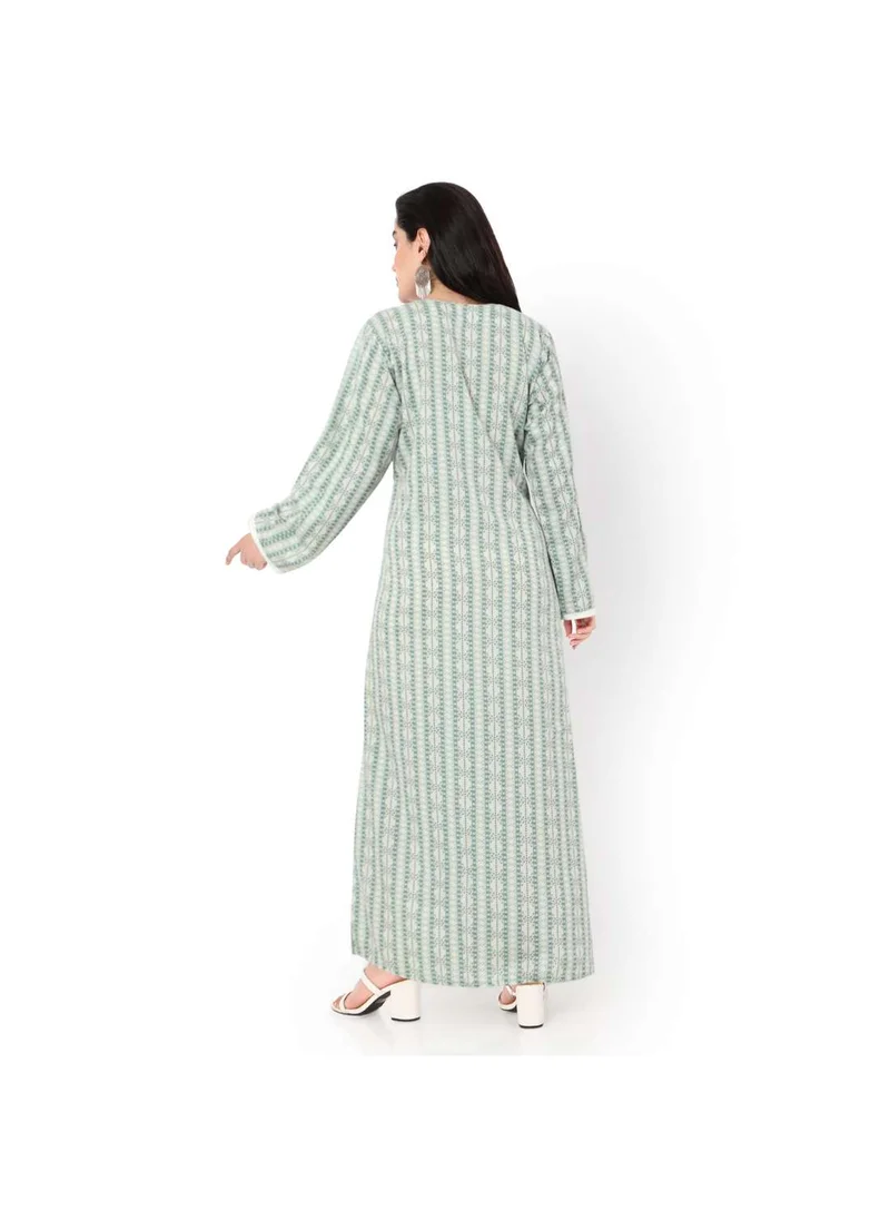 هانا آند سارا LONG UNIQUE STYLE PRINTED NECK EMBROIDERED CASUAL ARABIC KAFTAN JALABIYA DRESSES