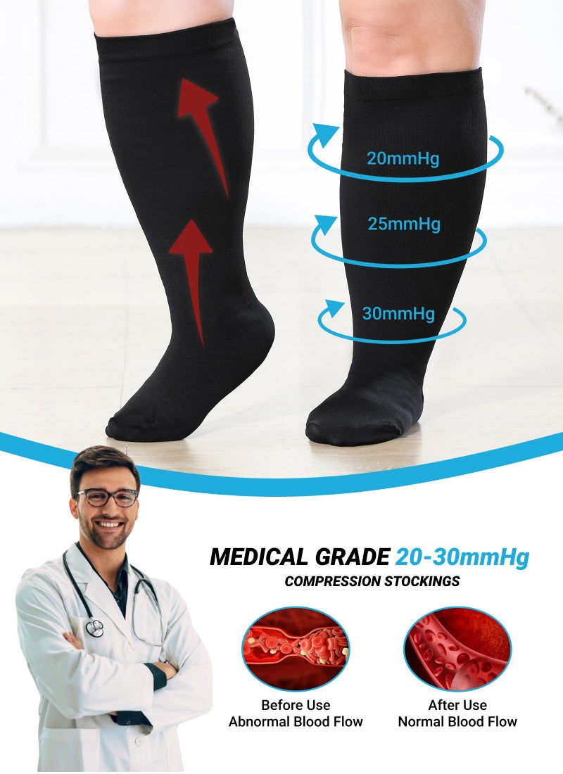 AMITOFO Plus Size Compression Socks 20-30mmHg Wide Calf for Men Women, Extra Large Compression Stockings Support for Running, Travel, Nurses, Pregnancy (3 Pairs) - Image 2