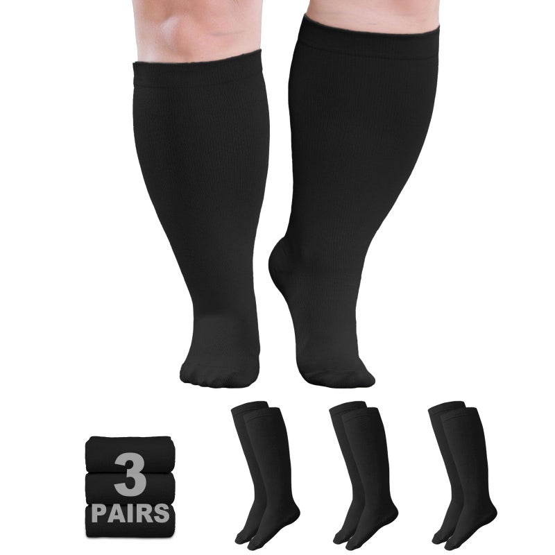 AMITOFO Plus Size Compression Socks 20-30mmHg Wide Calf for Men Women, Extra Large Compression Stockings Support for Running, Travel, Nurses, Pregnancy (3 Pairs) - Image 1