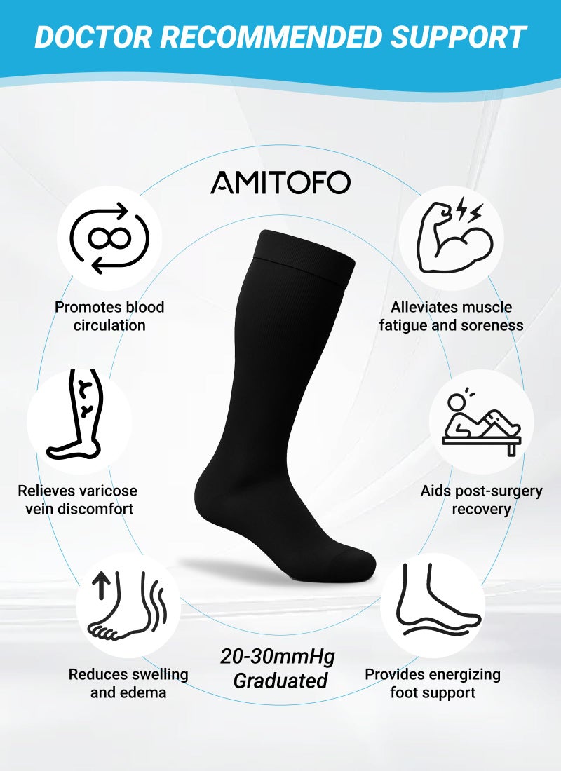 AMITOFO Plus Size Compression Socks 20-30mmHg Wide Calf for Men Women, Extra Large Compression Stockings Support for Running, Travel, Nurses, Pregnancy (3 Pairs) - Image 4