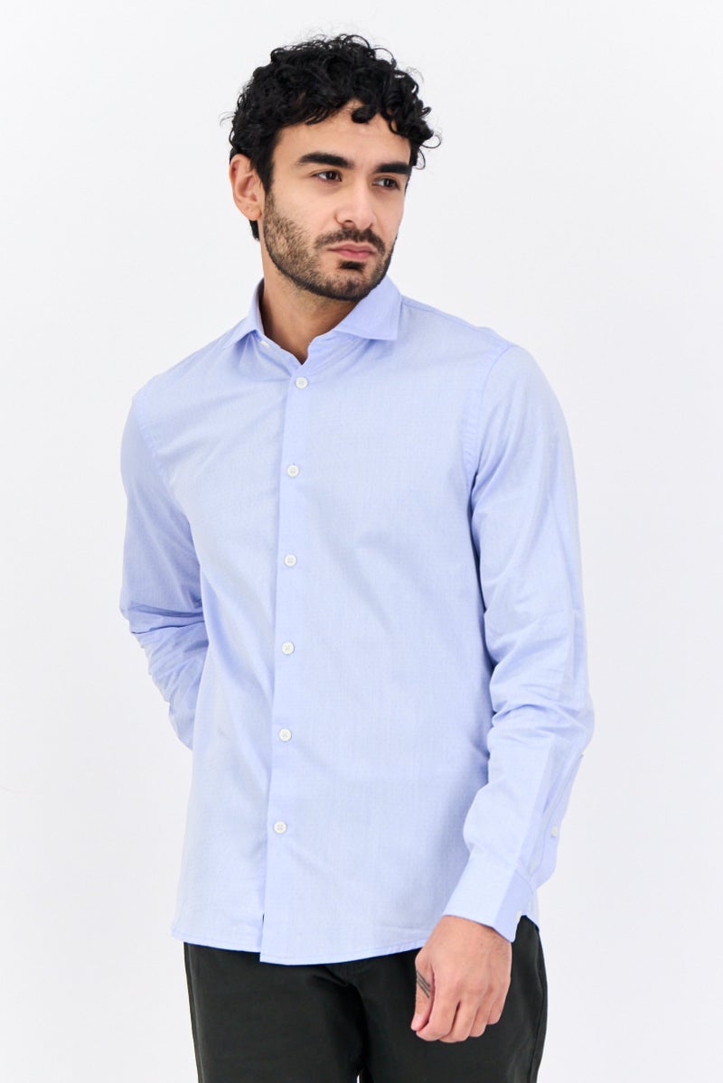 Sorbino Men Comfort Fit Micro Dot Print Long Sleeves Casual Shirt, Light Blue - Image 1