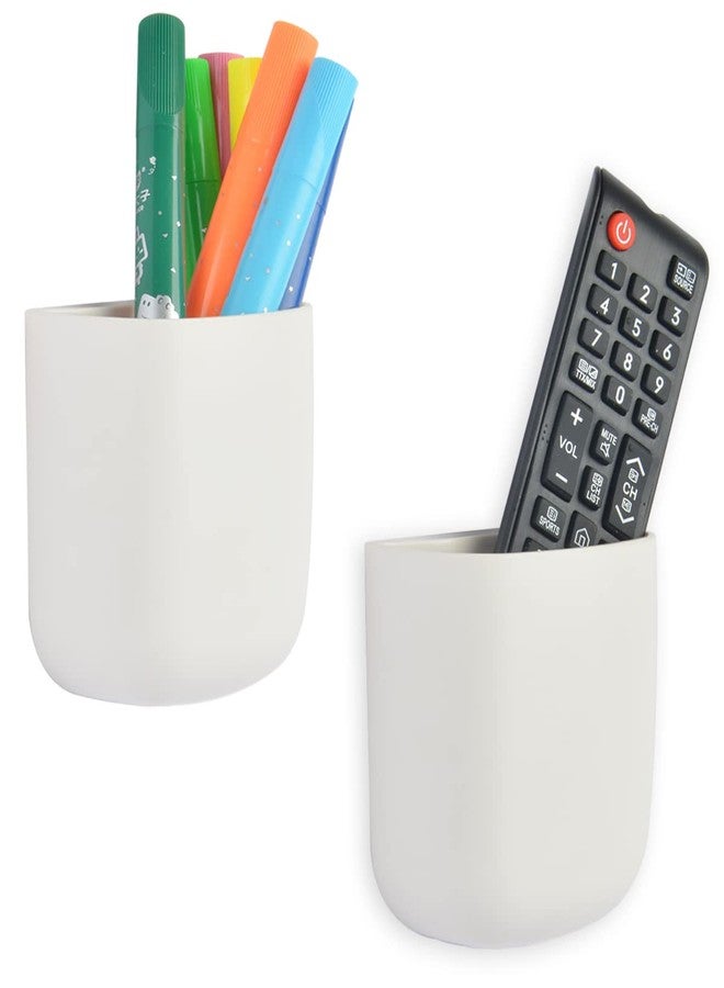 EHKIT (2 pcs/Set) Office Supplies Pen Holder Organizer Caddy Self Adhesive Cubicle Wall Mounted Stick On Store Pens, Pencils, Sticky Notes and Other Supplies White - Image 1