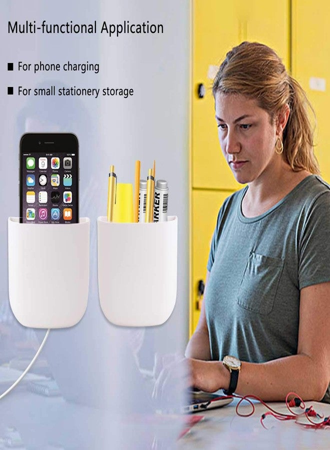 EHKIT (2 pcs/Set) Office Supplies Pen Holder Organizer Caddy Self Adhesive Cubicle Wall Mounted Stick On Store Pens, Pencils, Sticky Notes and Other Supplies White - Image 5