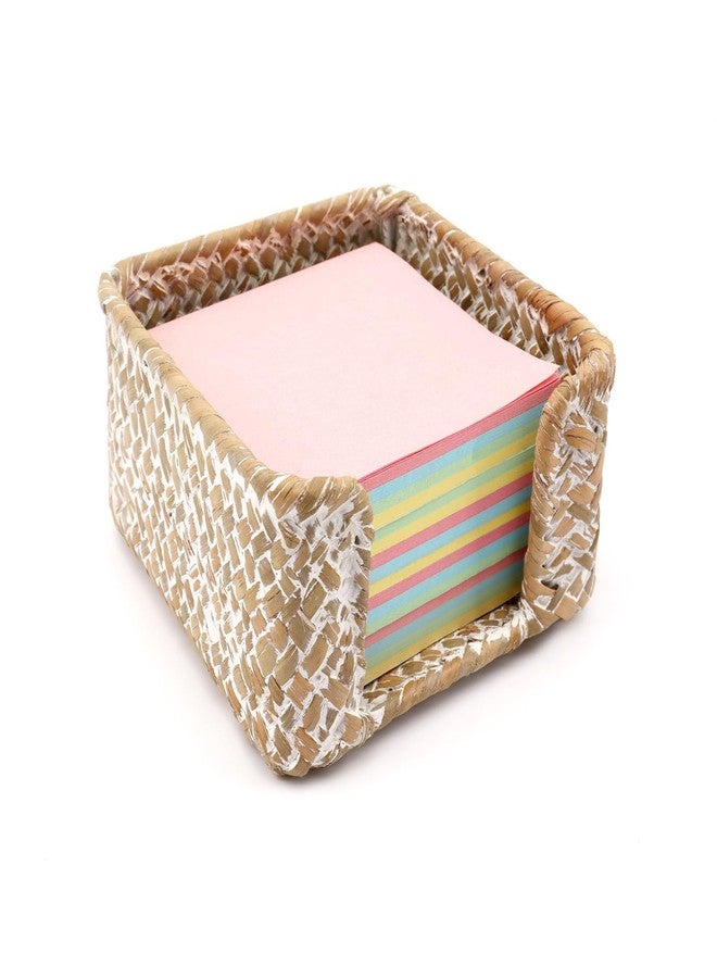 Shonmogar Sticky Note Holder Seagrass Post It Note Dispenser, 3 x 3 Inch Woven Sticky Note Dispenser, Farmhouse Post It Holder for Desk Home Office Decor, Whitewash - Image 1