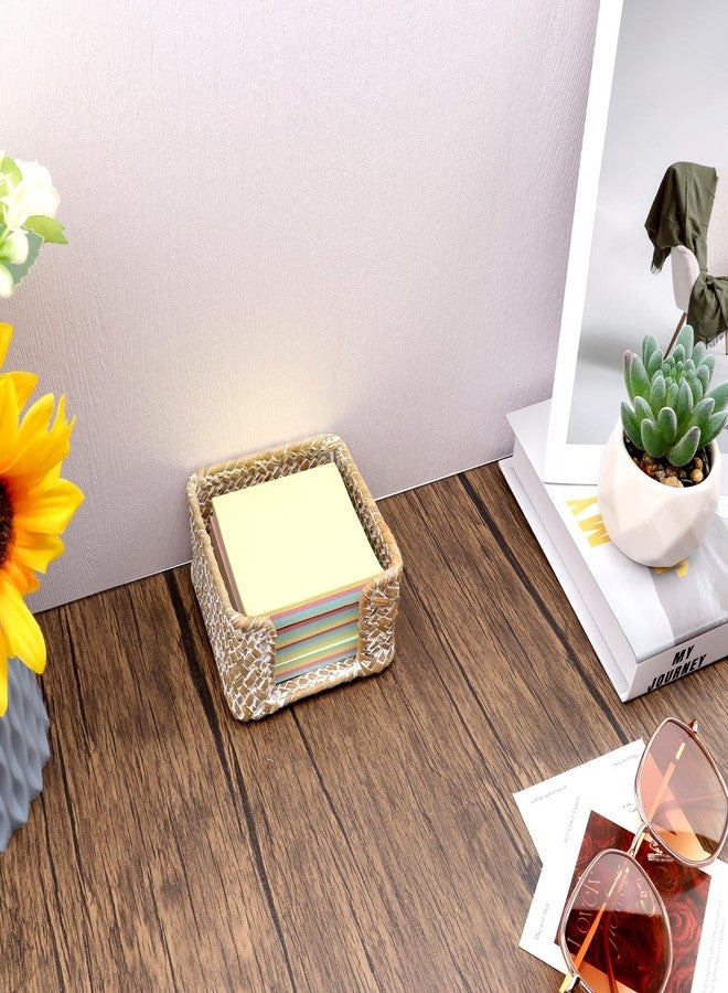 Shonmogar Sticky Note Holder Seagrass Post It Note Dispenser, 3 x 3 Inch Woven Sticky Note Dispenser, Farmhouse Post It Holder for Desk Home Office Decor, Whitewash - Image 4