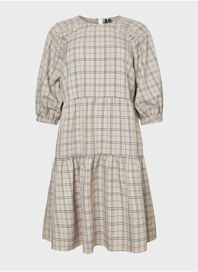 Vero Moda Curve Check Print Ruffle Trim Dress