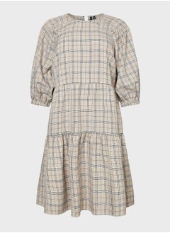 Vero Moda Curve Check Print Ruffle Trim Dress  - Image 3