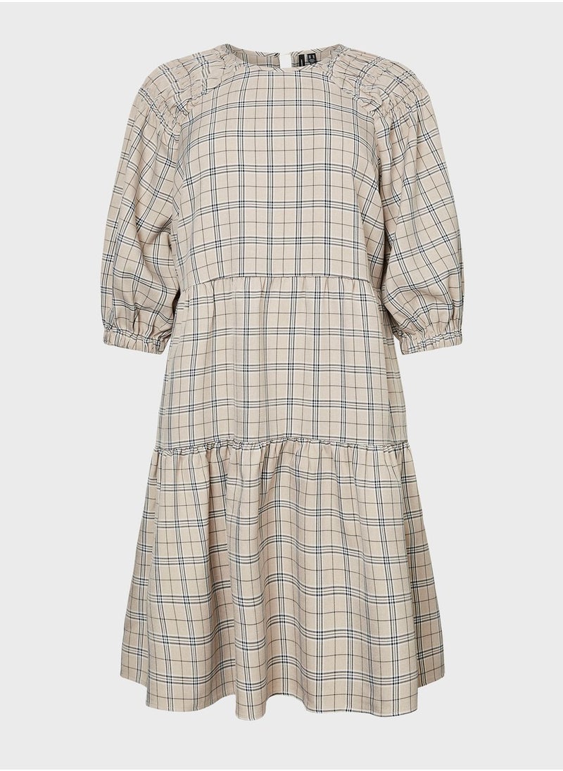 Vero Moda Curve Check Print Ruffle Trim Dress  - Image 3