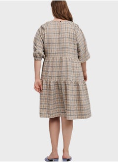 Vero Moda Curve Check Print Ruffle Trim Dress  - Image 2