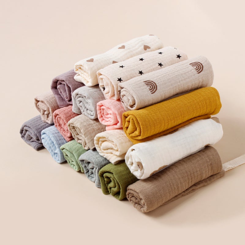 Baby Cotton Soft Small Square Scarf Lanyard Double Layer Muslin Square Handkerchief Baby Gauze Wash Face Towel - Image 2