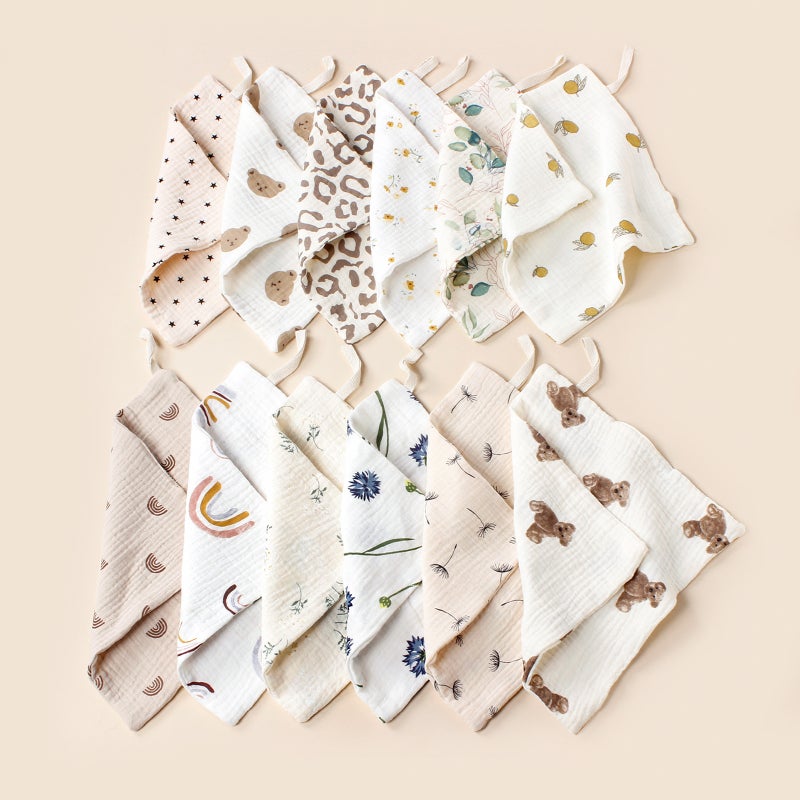 Baby Cotton Soft Small Square Scarf Lanyard Double Layer Muslin Square Handkerchief Baby Gauze Wash Face Towel - Image 4