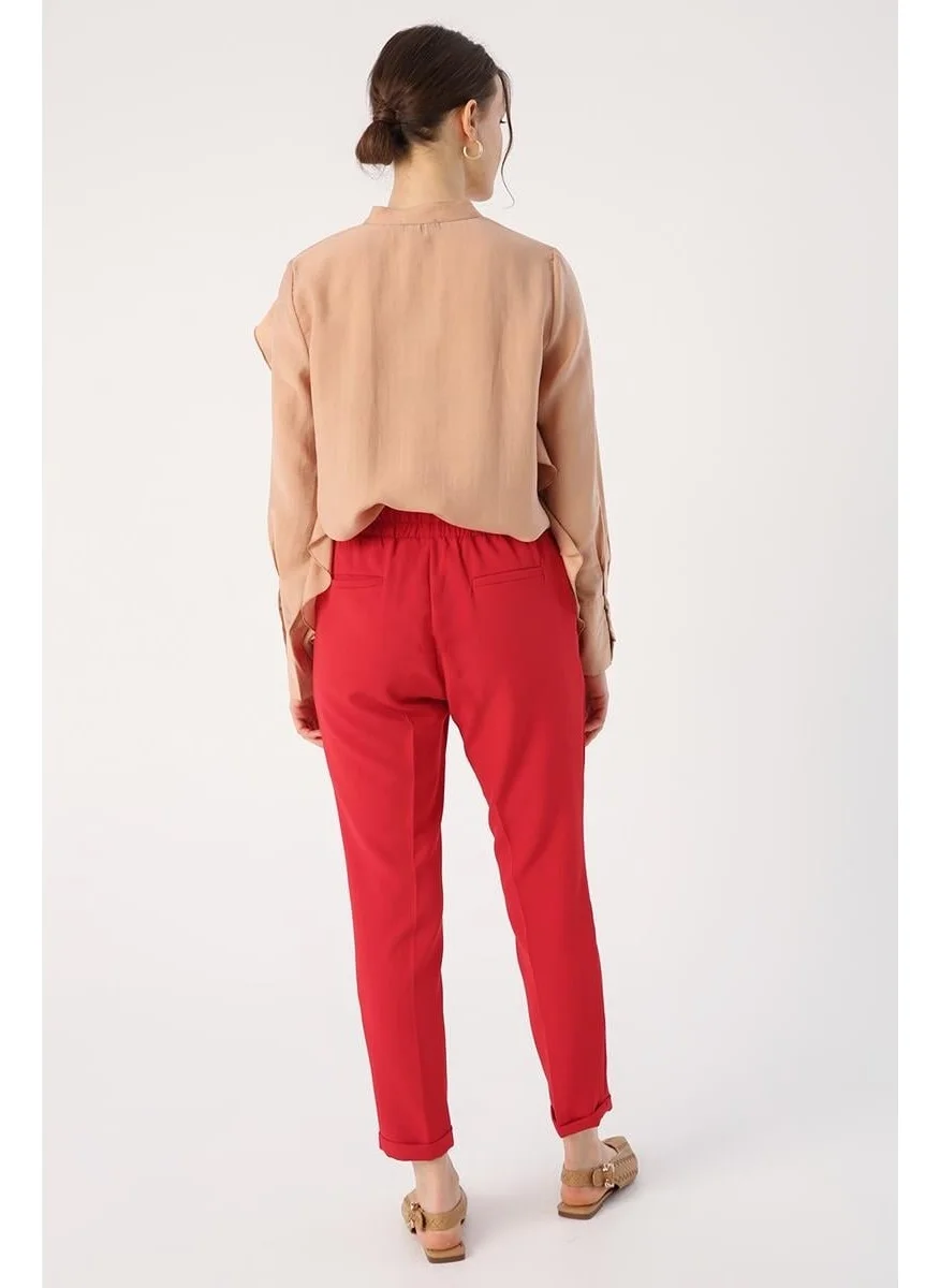 Allday Red-Elastic Waist Carrot Trousers
