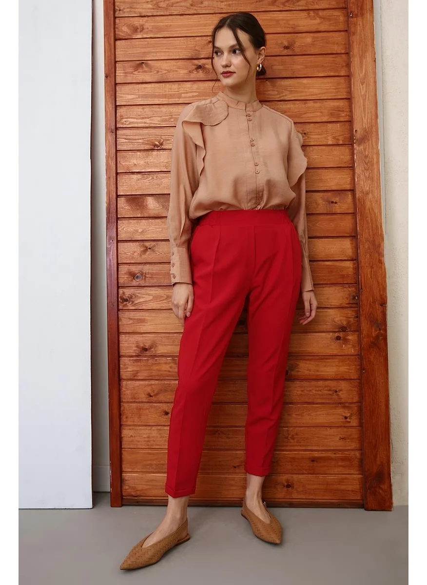 Allday Red-Elastic Waist Carrot Trousers