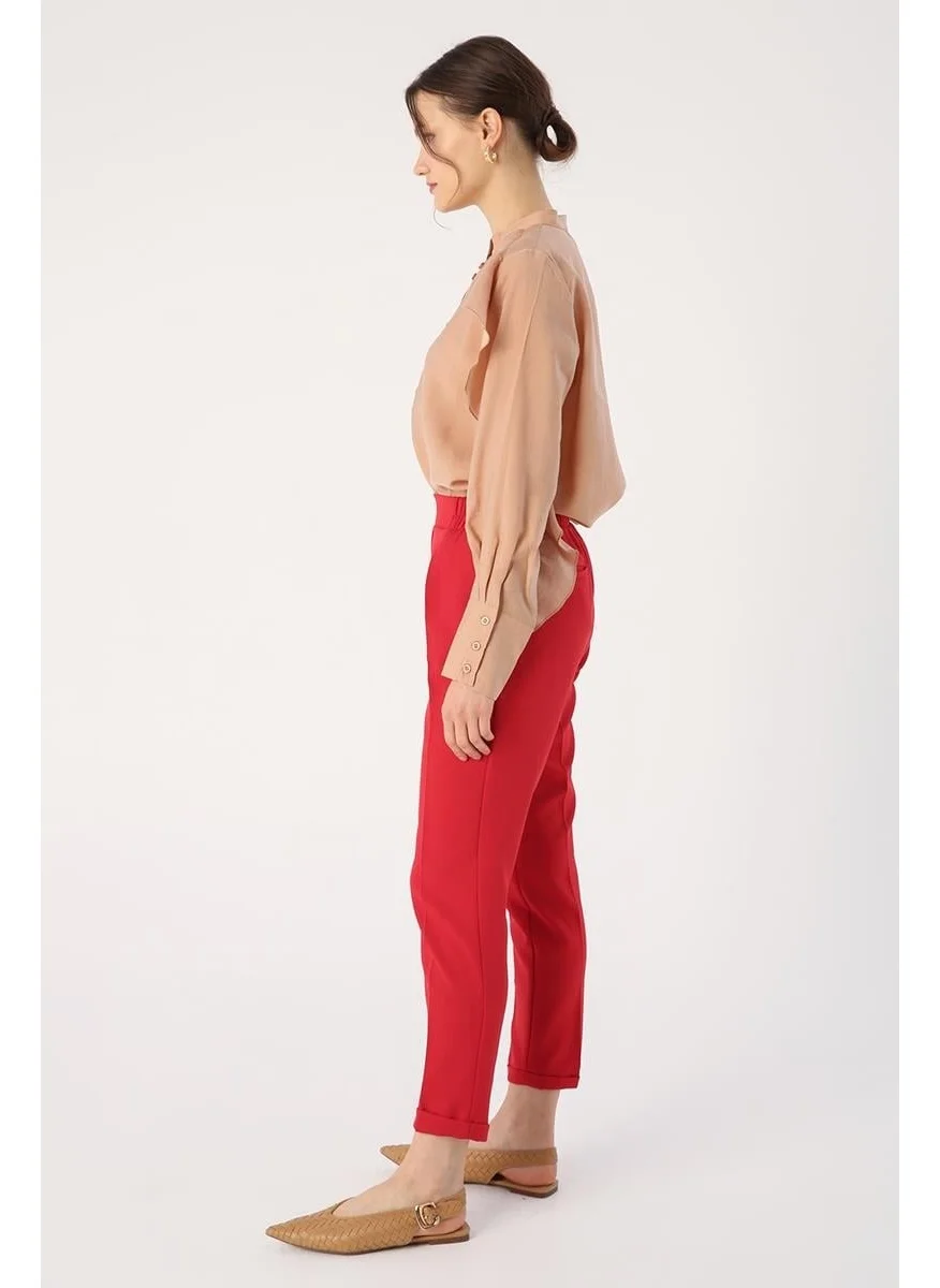 Allday Red-Elastic Waist Carrot Trousers