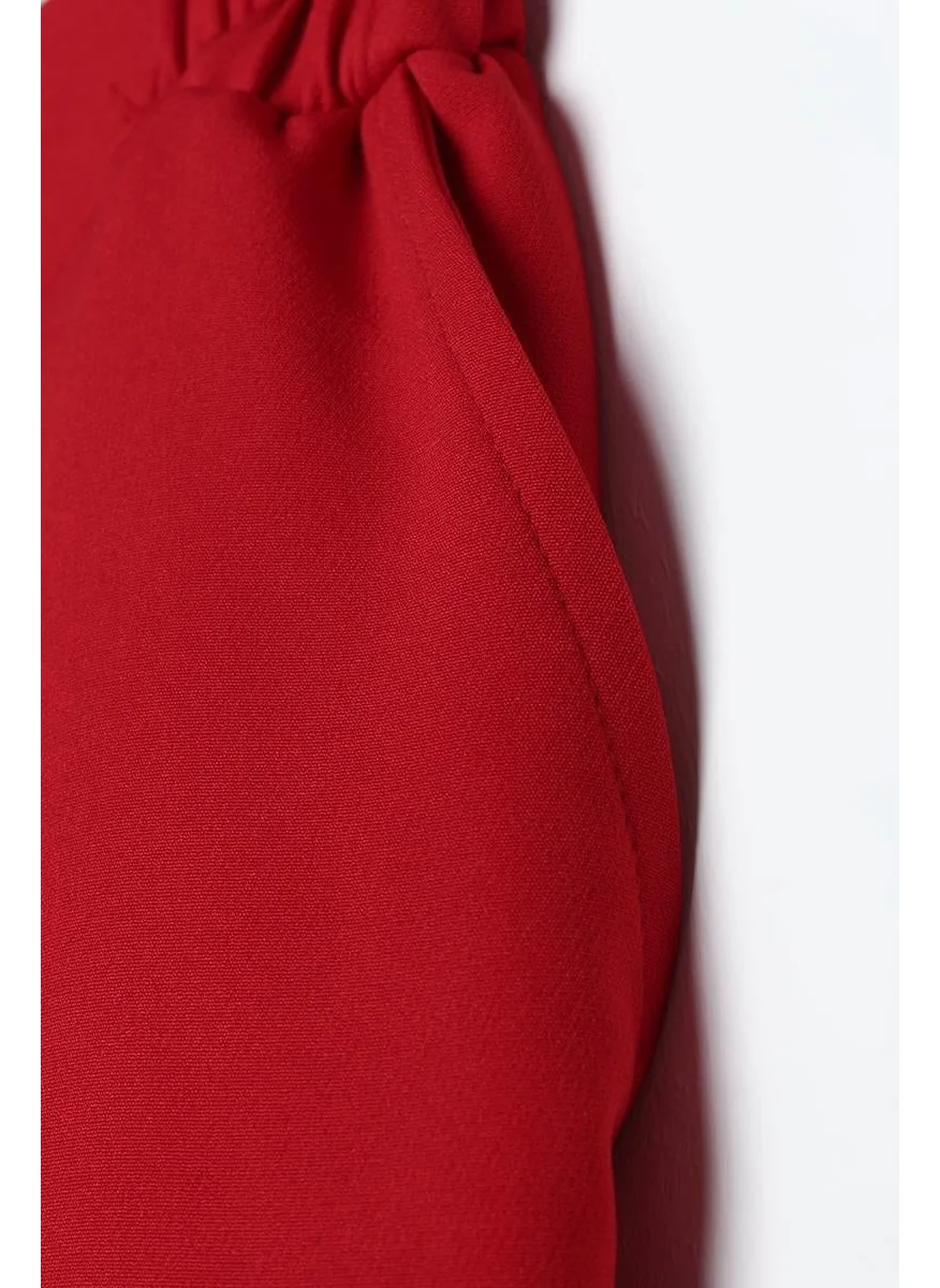 Allday Red-Elastic Waist Carrot Trousers