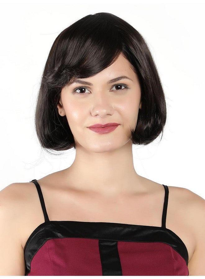 Thrift Bazaar Black Bob Wigs for Women, 12'' Short Black Hair Wig with Bangs, Natural Fashion Synthetic Wig, Cute Colored Wigs for Daily Party Halloween - Image 1