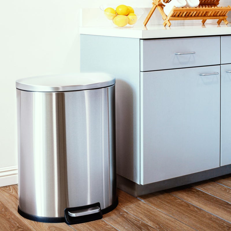 QUALIAZERO 50L/13 Gallon Stainless Steel Trashcan, Soft Close Lid & Smudge-Free Finish, Ideal for Home and Business Use, D Shape (Stainless Steel) - Image 3