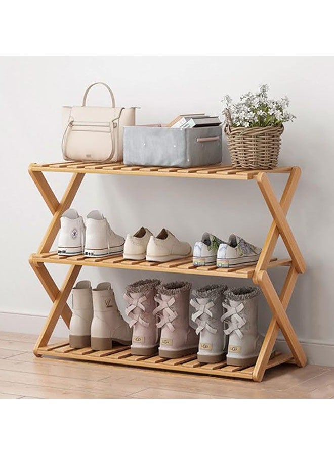 هاي هونور رف أحذية من الخيزران مكون من 3 طبقات، رف تخزين أحذية قابل للطي محمول، بدون تركيب، رف أحذية صغير مثالي للممرات وغرف النوم والمساحات الصغيرة (3 طبقات) - Image 1