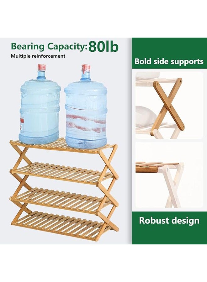 هاي هونور رف أحذية من الخيزران مكون من 3 طبقات، رف تخزين أحذية قابل للطي محمول، بدون تركيب، رف أحذية صغير مثالي للممرات وغرف النوم والمساحات الصغيرة (3 طبقات) - Image 2