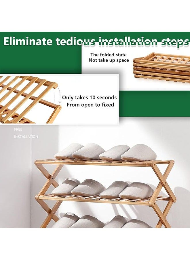 هاي هونور رف أحذية من الخيزران مكون من 3 طبقات، رف تخزين أحذية قابل للطي محمول، بدون تركيب، رف أحذية صغير مثالي للممرات وغرف النوم والمساحات الصغيرة (3 طبقات) - Image 3