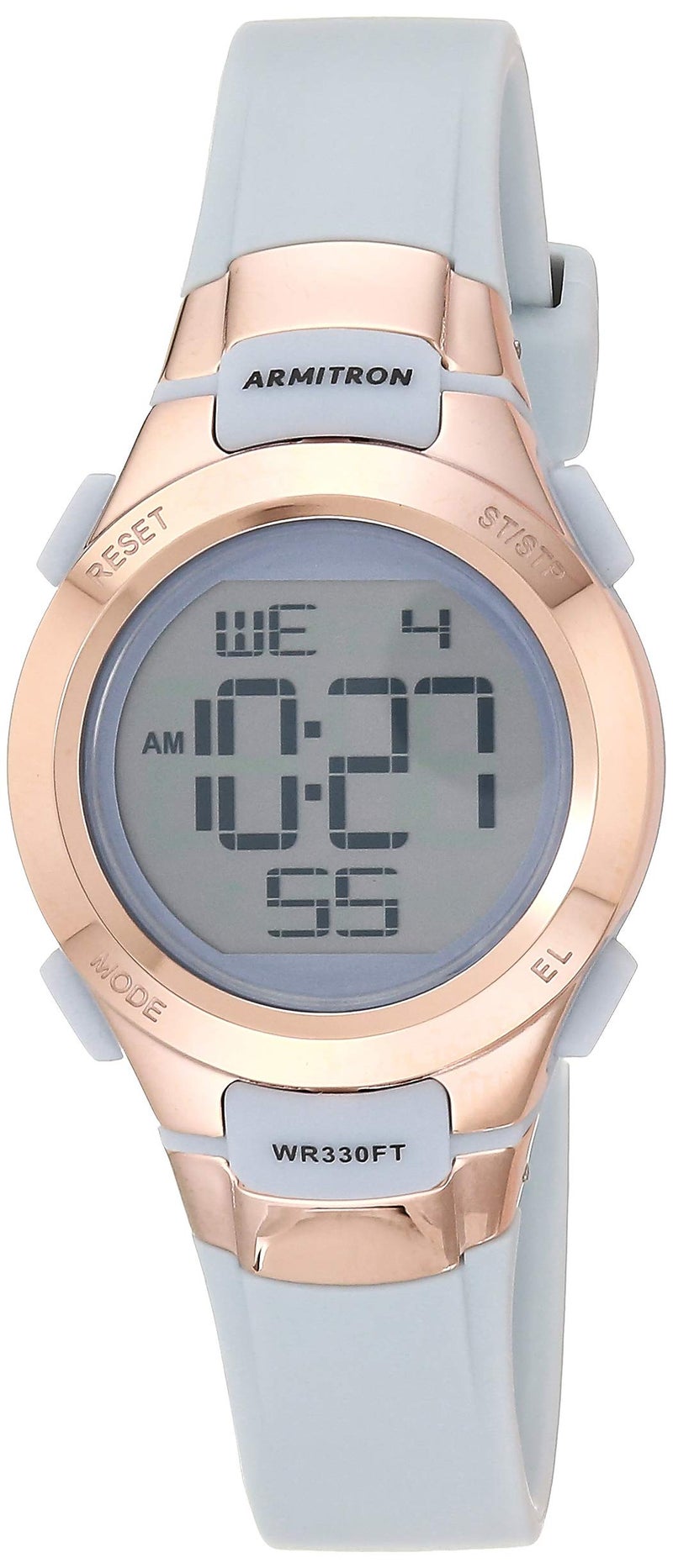 Armitron Sport Women's 45/7012PBL Rose Gold-Tone Accented Digital Chronograph Powder Blue Resin Strap Watch - Image 1