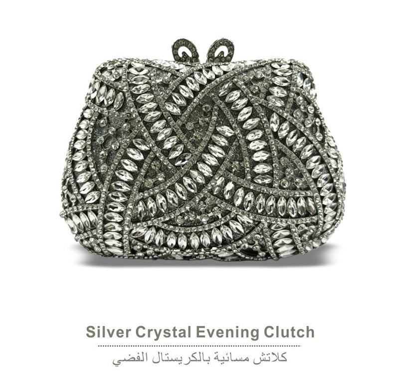 Elegant Crystal Studded Evening Clutch Bag, Classic Metal Frame Formal Party Handbag Women Dinner Wedding Purse