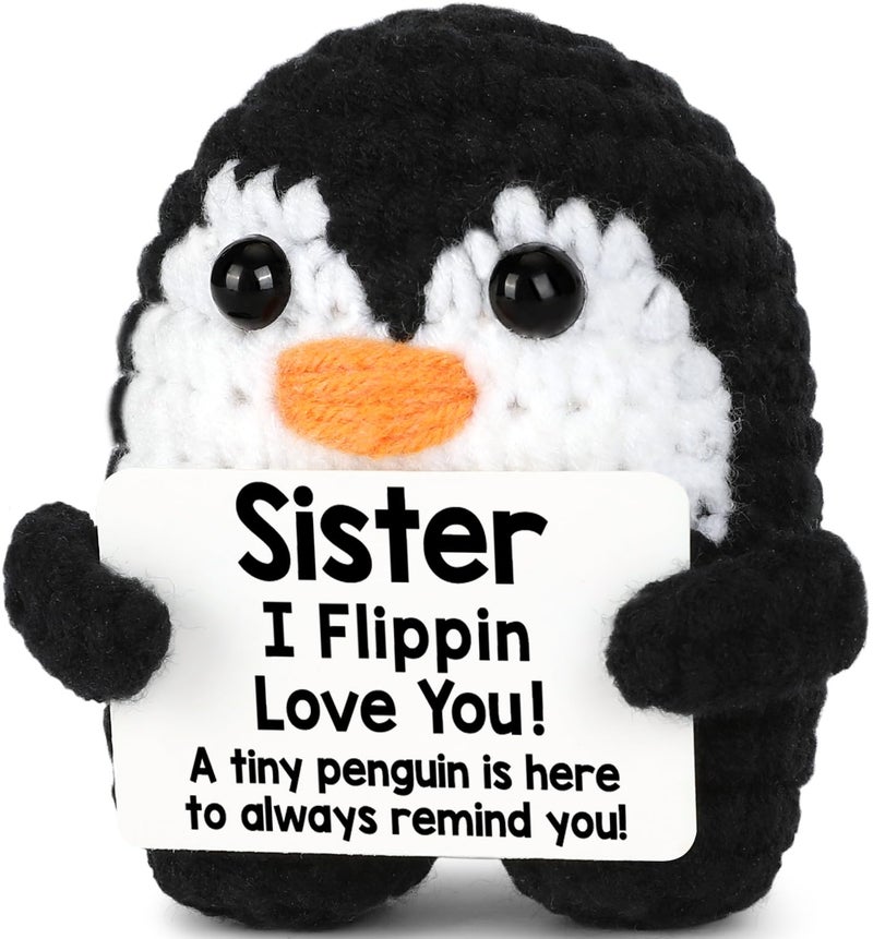 CryCarrot Gifts For Sister From Sister  Handmade Crochet Penguin Birthday Gift For Sister  Funny Sister Gifts For Birthday Valentines Mothers Day Christmas Cute Decor  Sister Birthday Gifts Ideas Penguin Gifts - Image 1