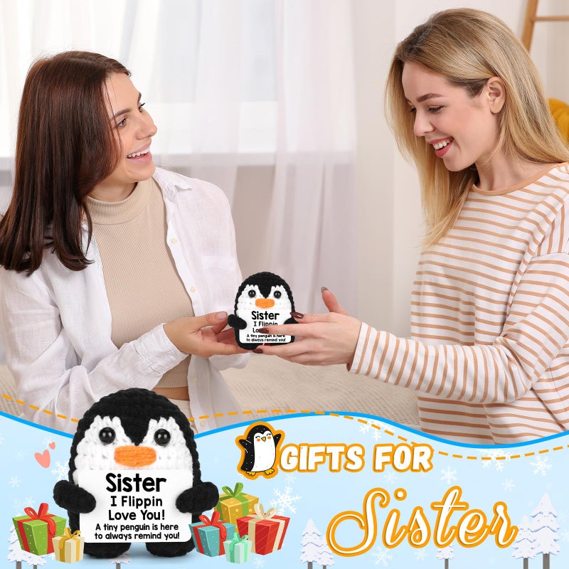 CryCarrot Gifts For Sister From Sister  Handmade Crochet Penguin Birthday Gift For Sister  Funny Sister Gifts For Birthday Valentines Mothers Day Christmas Cute Decor  Sister Birthday Gifts Ideas Penguin Gifts - Image 5