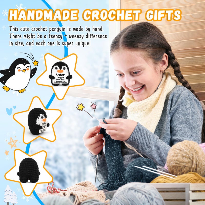 CryCarrot Gifts For Sister From Sister  Handmade Crochet Penguin Birthday Gift For Sister  Funny Sister Gifts For Birthday Valentines Mothers Day Christmas Cute Decor  Sister Birthday Gifts Ideas Penguin Gifts - Image 4