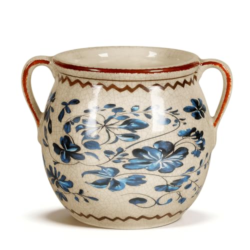 BUYMAX Ceramic Plant Pots for Indoor Plants with Drainage Hole, Vintage Crackle Glaze Hand-Painted Blue Flower Planter with Handles, Small Decorative Hanging Planter - Image 1