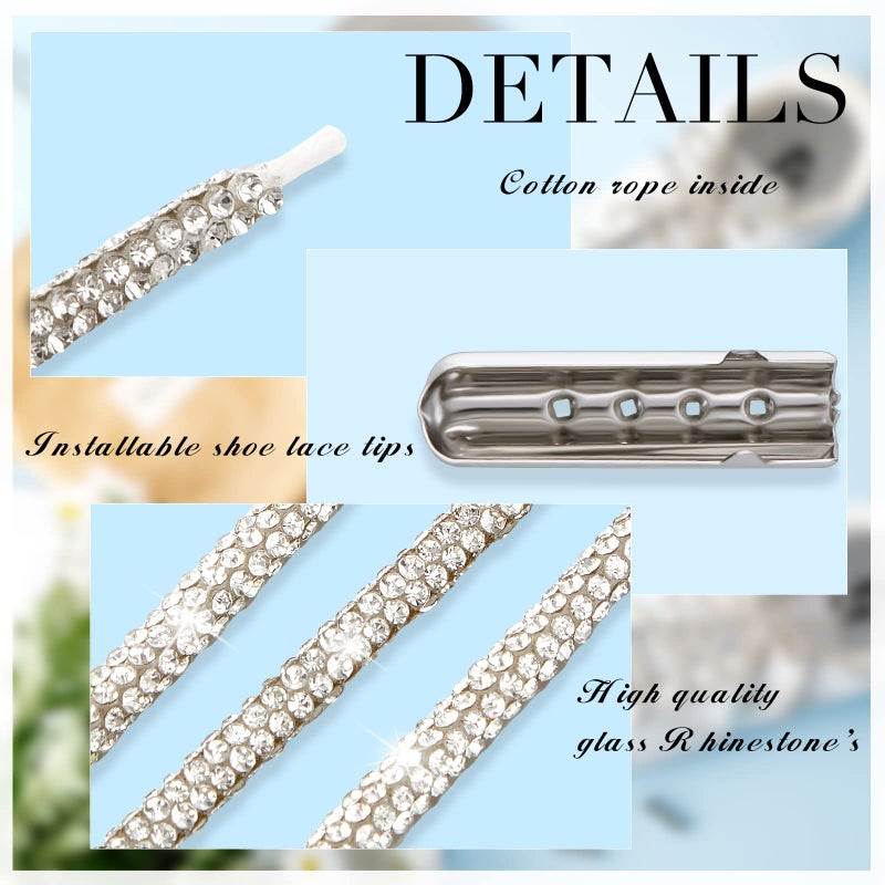 MTLEE Rhinestone Shoe Laces Bling Shoe Laces Rhinestone Diamond Hoodie String Glitter Cords for Sneakers with Aglets(5.47 Yards,Silver) - Image 3