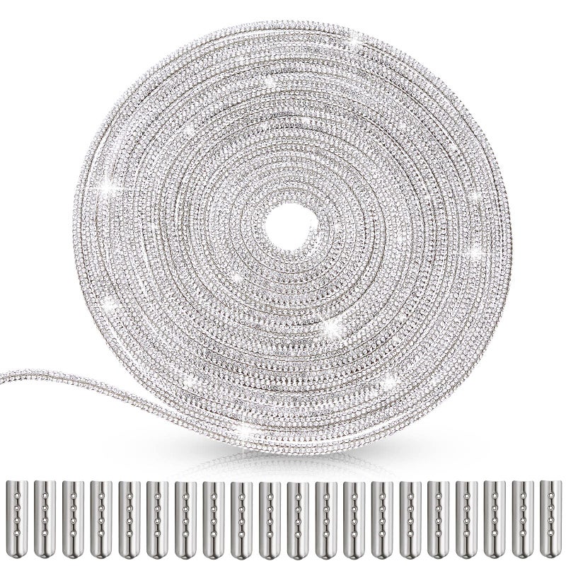 MTLEE Rhinestone Shoe Laces Bling Shoe Laces Rhinestone Diamond Hoodie String Glitter Cords for Sneakers with Aglets(5.47 Yards,Silver) - Image 1