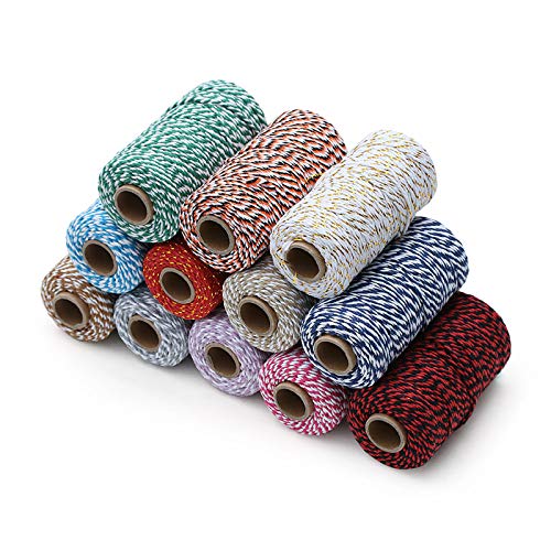 Eqarp 1 Roll 2mm 109 Yard Colourful Cotton Cord Bakers Twine DIY Crafts Gift Wrapping Christmas Wedding Home Decor String Rope (#08 Yellow+White) - Image 3
