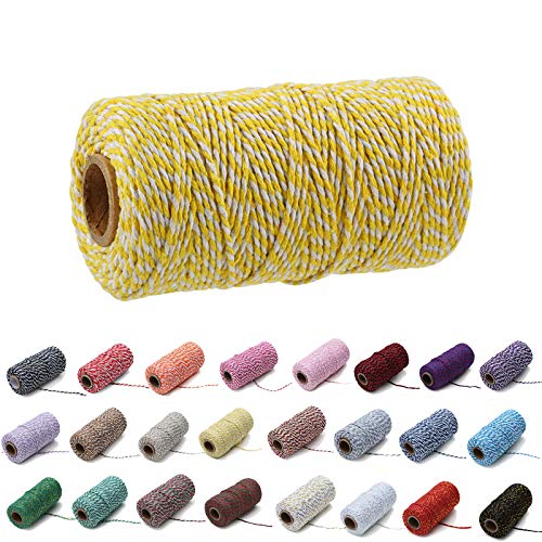 Eqarp 1 Roll 2mm 109 Yard Colourful Cotton Cord Bakers Twine DIY Crafts Gift Wrapping Christmas Wedding Home Decor String Rope (#08 Yellow+White) - Image 1