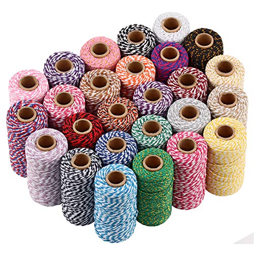 Eqarp 1 Roll 2mm 109 Yard Colourful Cotton Cord Bakers Twine DIY Crafts Gift Wrapping Christmas Wedding Home Decor String Rope (#08 Yellow+White) - Image 4
