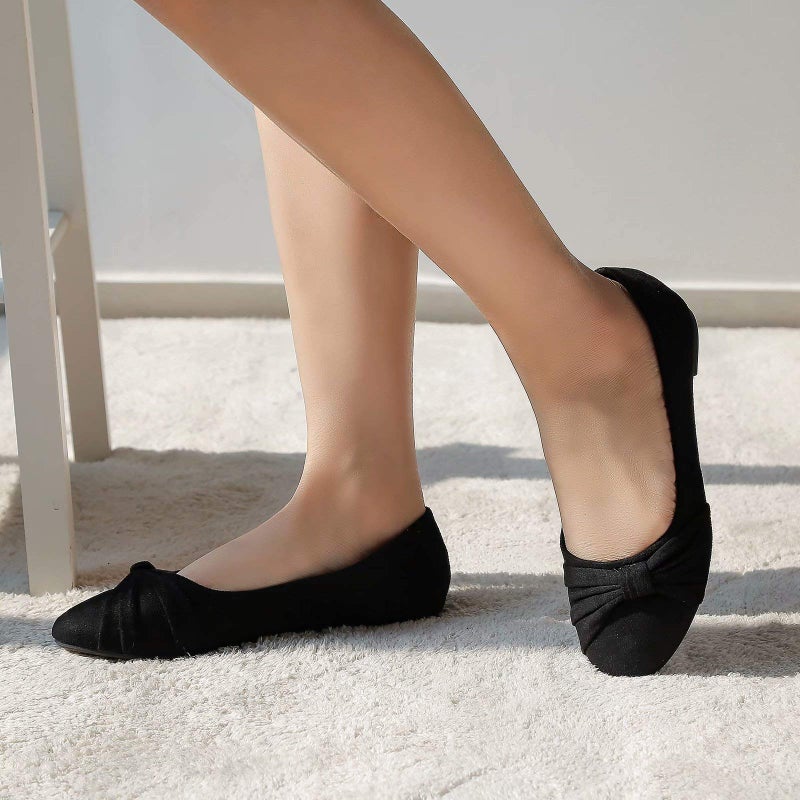 MaxMuxun Women's Black Flats Shoes Faux Suede Round Toe Ballet Dressy Flats Comfortable Slip On Walking Shoes Size 9.5 - Image 3