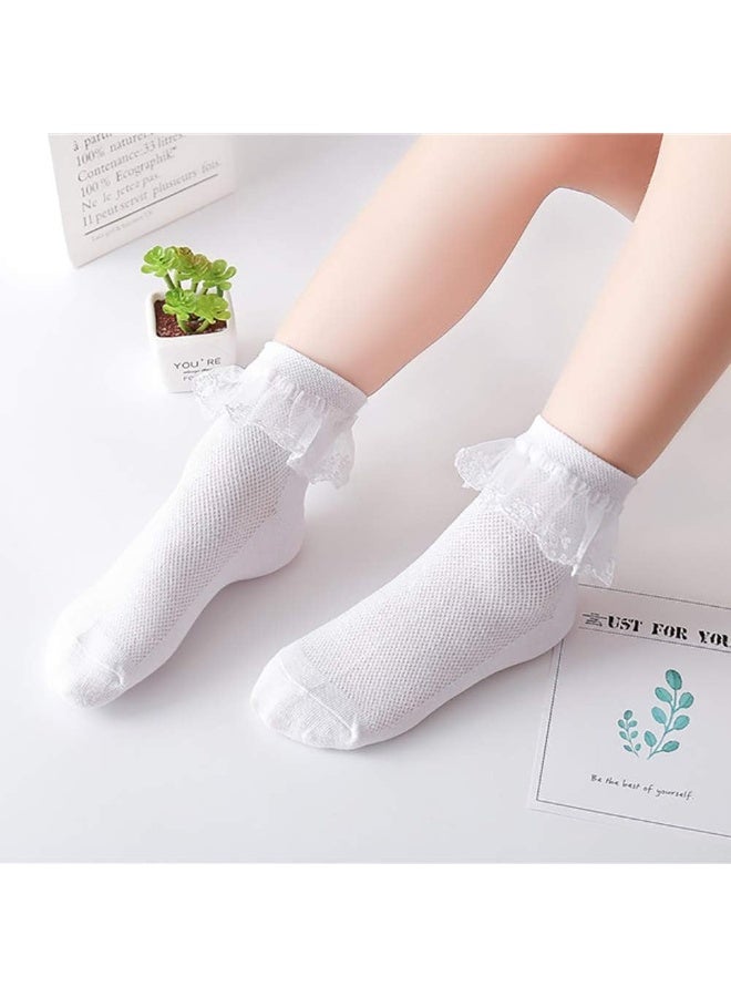 Looching 4 Pairs Toddler Baby Girls Lace Princess Socks Cotton Ruffled Solid Ankle Socks White 5-8T - Image 5