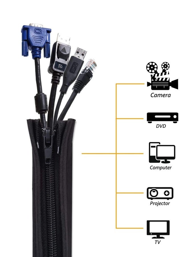 4 Pack Cable Management Sleeve, 50cm Cord Organizer System with Zipper for TV Computer Office Home Entertainment, Black - Image 3