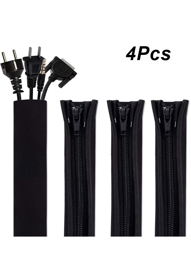 4 Pack Cable Management Sleeve, 50cm Cord Organizer System with Zipper for TV Computer Office Home Entertainment, Black - Image 1