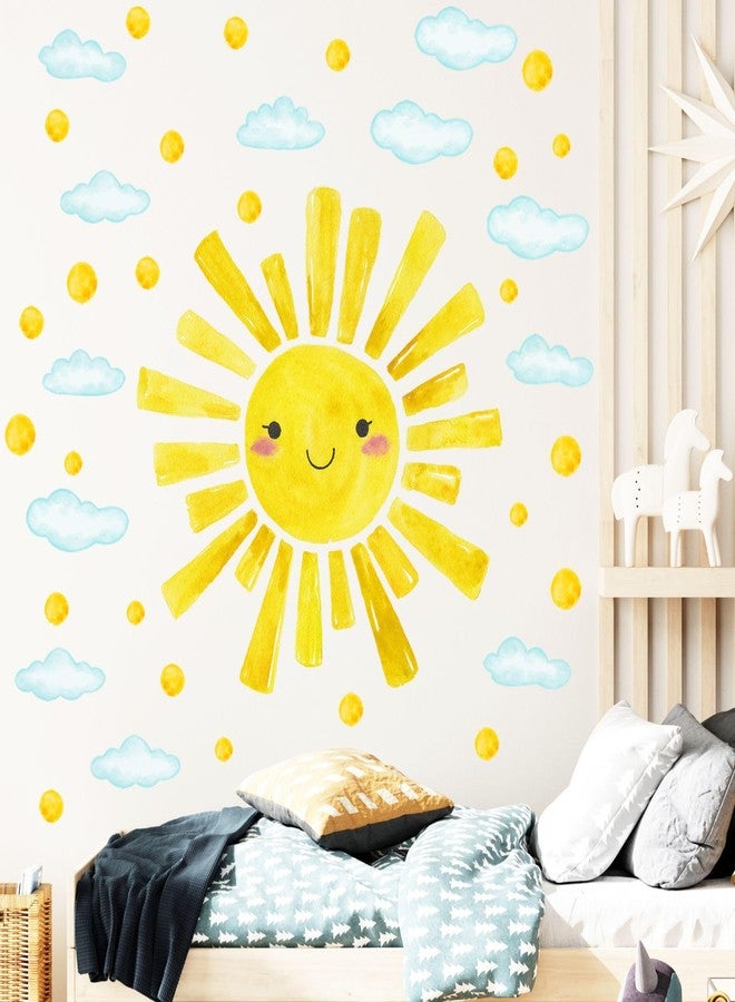 Eutecado Watercolor Large Sun Wall Decals Cloud Polka Dots Wall Stickers for Kids Room, 12 Sheets Lovely Smile Sun Wall Decor Stickers Peel and Stick Wall Decorations Stickers for Bedroom Nursery - Image 2
